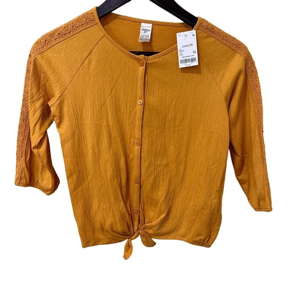 3/$30 NWT OshKosh B'gosh Mustard Tie-Up Shirt w/‎ Lace Detail - Girls Size 12